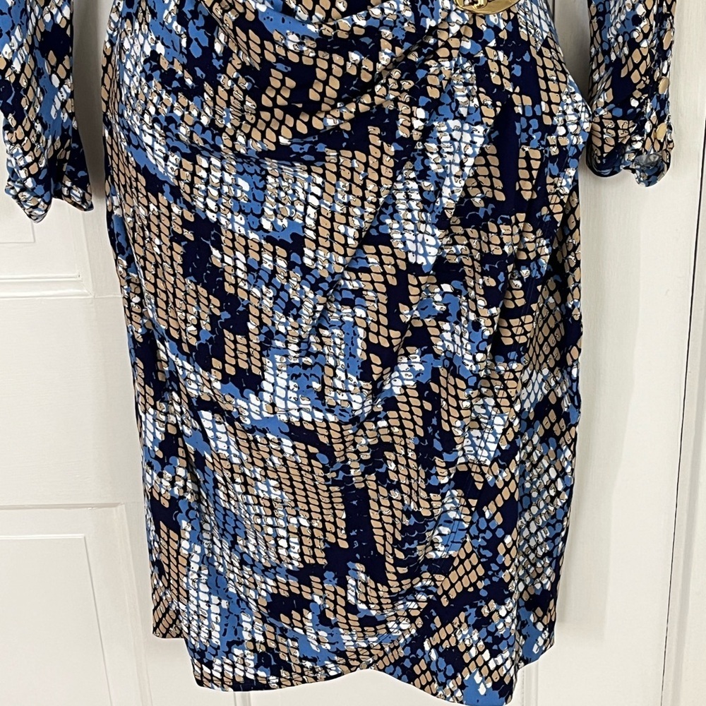 Cache Blue Tan Snake Print Faux Wrap Stretch Jers… - image 3